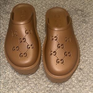Gucci Brown Embossed Slide Sandals